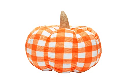 Pearhead Plüsch-Kürbis, Plüsch, gefüllte Halloween-Heimdekorationen, Moderne Herbst-Heimdekoration, Erntedank- und Halloween-Dekoration, Orange und Weiß, Gingham von Pearhead