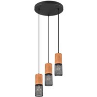 Pendelleuchte 3xE27 1 Stück Metall / Holz Hellbraun, Schwarz