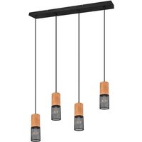 Pendelleuchte 4xE27  1 Stück Metall / Holz Hellbraun, Schwarz
