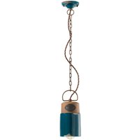 Pendelleuchte Metall Keramik E27 rund D: 12,5 cm Petrol von Ferroluce