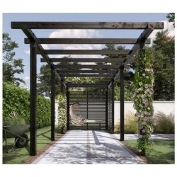 Pergola Holz Modern in zwei verschiedenen Größen und einer Verlängerung in der Farbe Schwarz