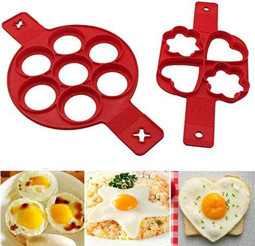 Pfannkuchen Formen,2 PCS Silikon Pfannkuchenform Mikrowelle Backen Pancake Form Ei Poacher Antihaft Pfannkuchen Flippin Fantastische Formen für Spiegeleier Muffins Eier Cupcake Teig Herz Runde Form von KAIAIWLUO