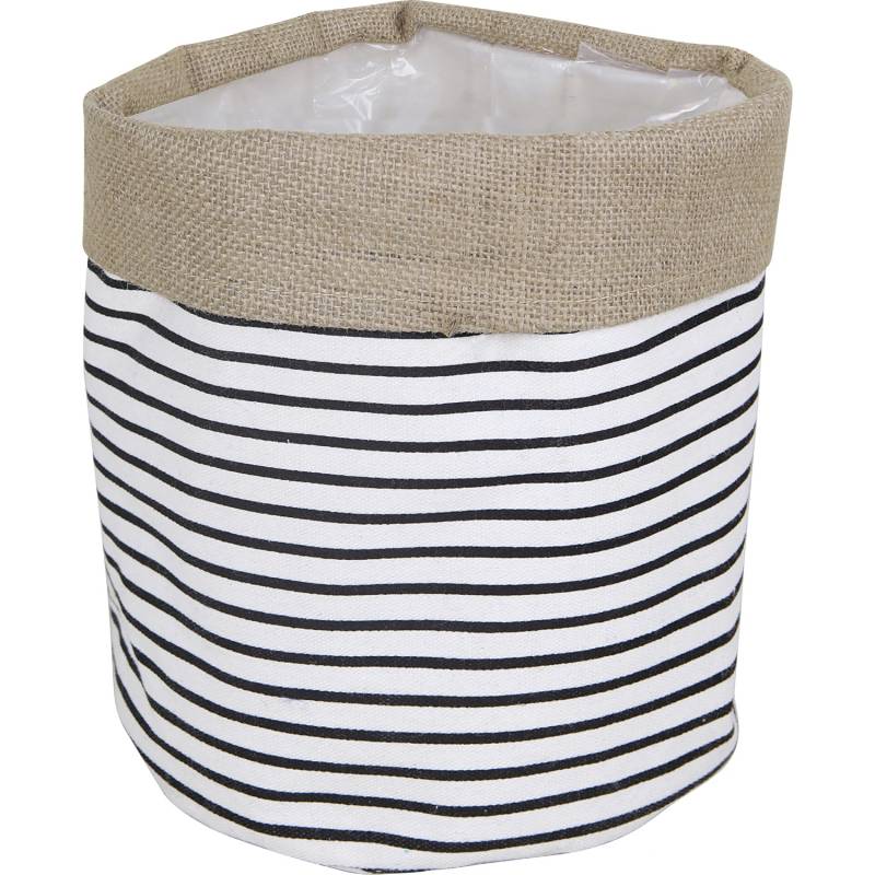 Pflanzkorb Gestreift Baumwolle Ø 20 cm x 20 cm Schwarz-Weiß