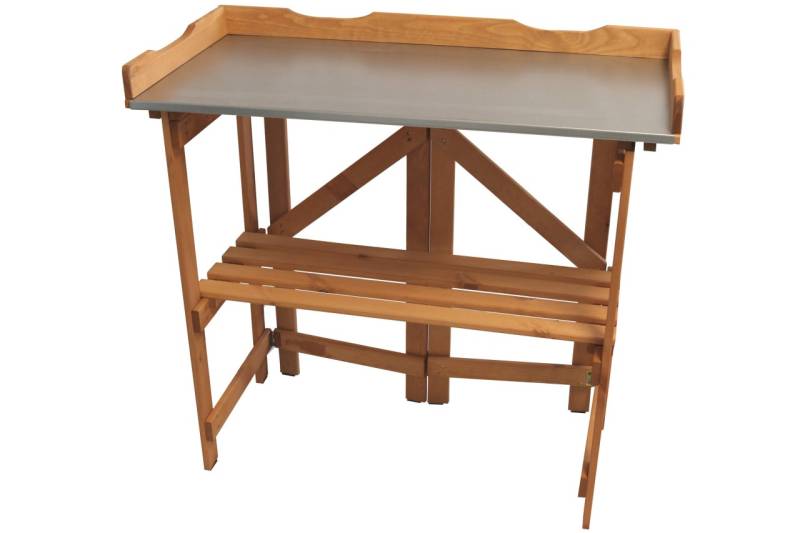 Pflanztisch Kiefernholz klappbar 95 x 45 x 86 cm mit Zinkplatte und Ablage