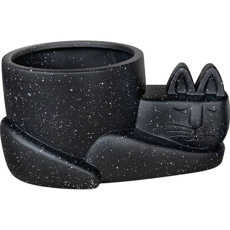 Pflanztopf-Katze Keramik 12 cm x 25 cm x 18 cm Schwarz