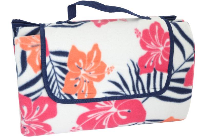 Picknickdecke 200 x 200 cm Blumen Motiv Camping Fleece Decke mit Tragegriff