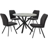 Polsterstuhl 4er Set Gestell Metall Vierfußstuhl Stoff Schwarz