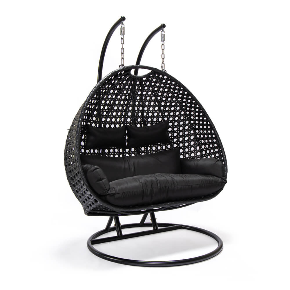Polyrattan Hängesessel TWIN - Schwarz mit Regenabdeckung Polyrattan Hängesessel TWIN - Schwarz mit Regenabdeckung