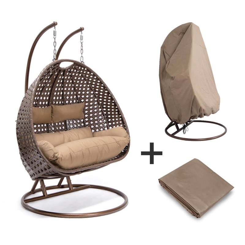Polyrattan Hängesessel TWIN - Braun mit Regenabdeckung