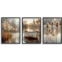 Poster 30x40 fürs Wohnzimmer Bilder im schwarzen Rahmen für die Wand Gräser Set