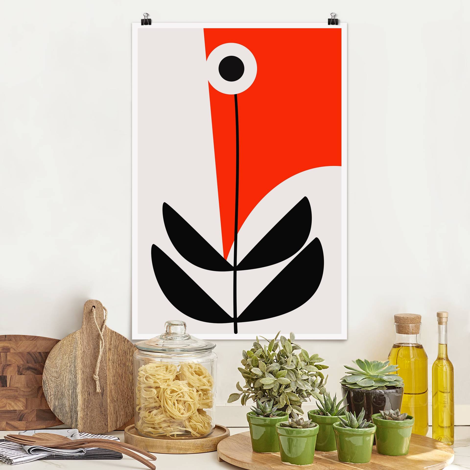 Poster Abstrakte Formen - Blume Rot