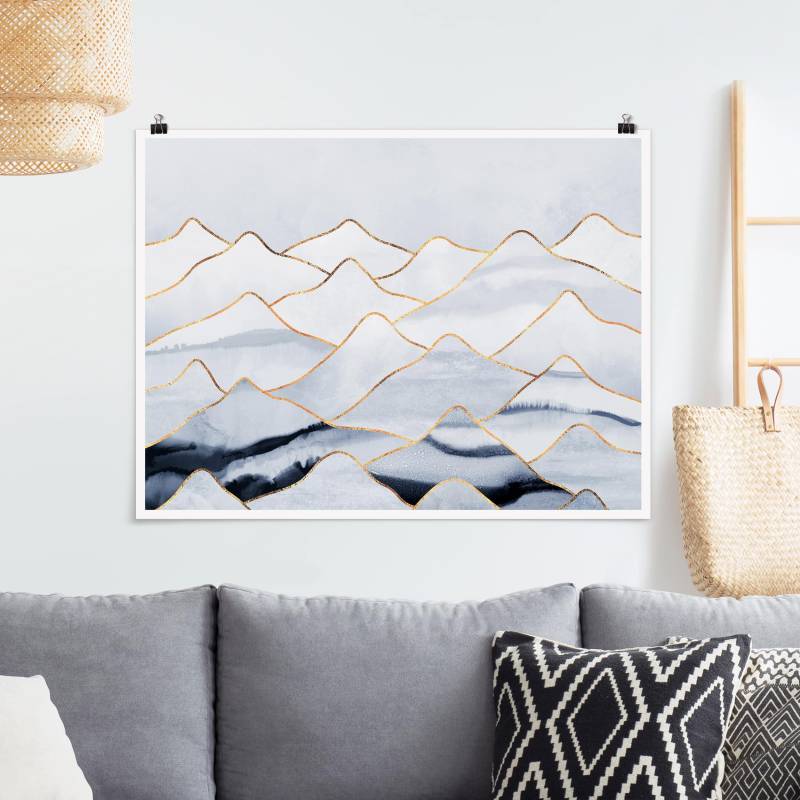 Poster Aquarell Berge Weiß Gold