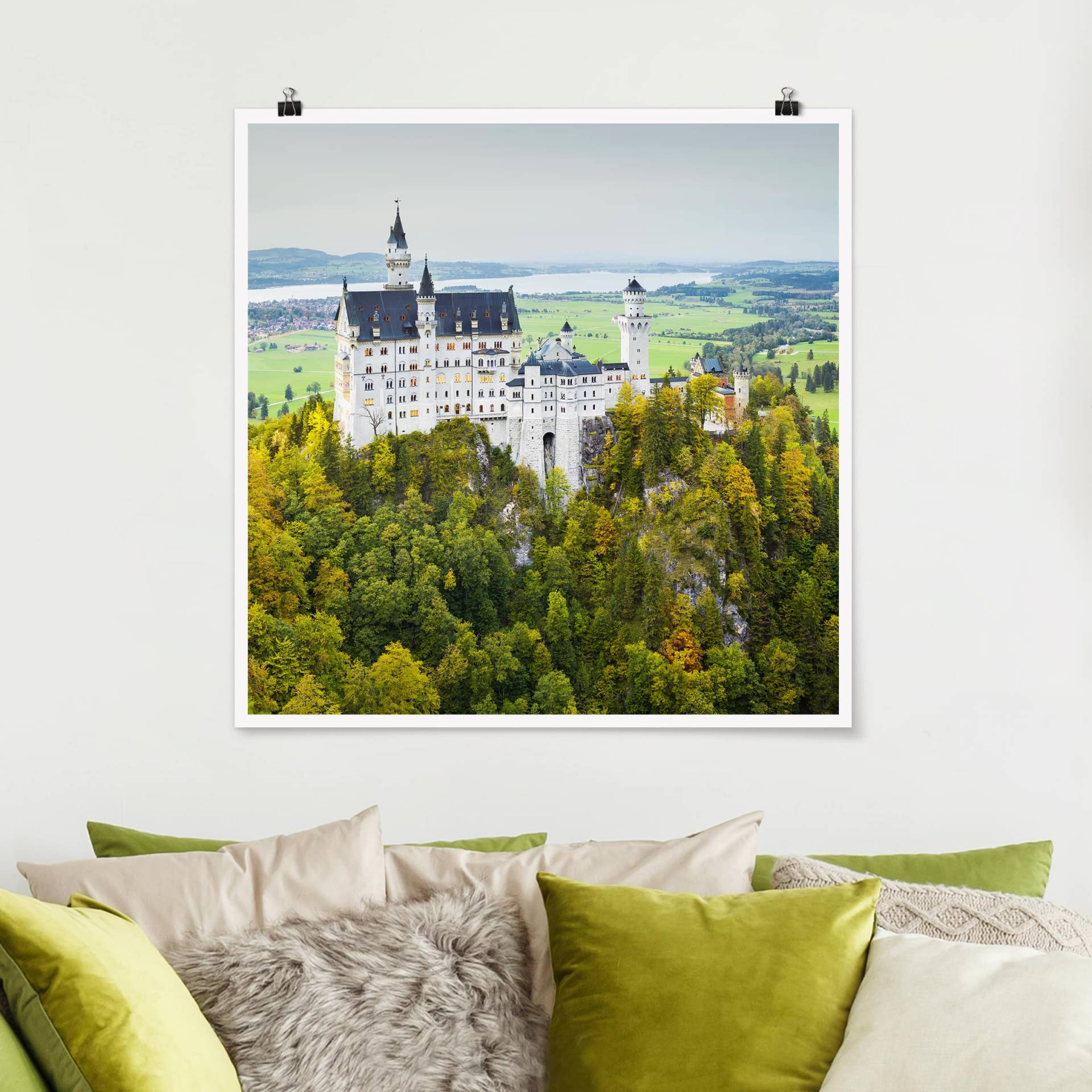 Poster - Quadrat Schloss Neuschwanstein Panorama