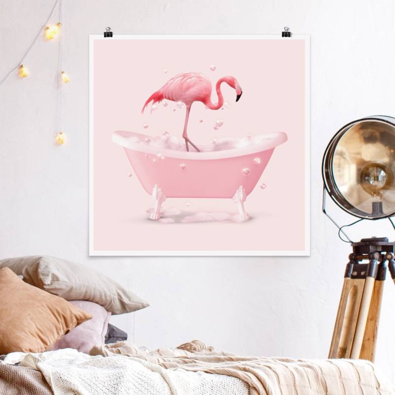 Poster Badewannen Flamingo