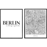 Wall-Art Poster "Berlin Stadtkarte Schriftzug Set", Blumen, (Set, 2 St.) von Wall-Art
