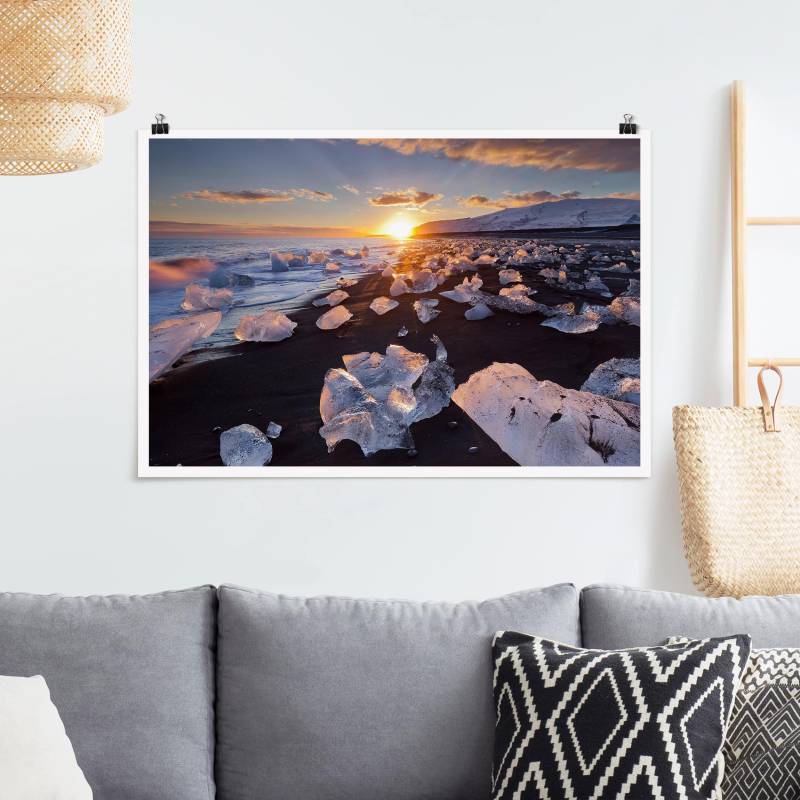 Poster Eisbrocken am Strand Island