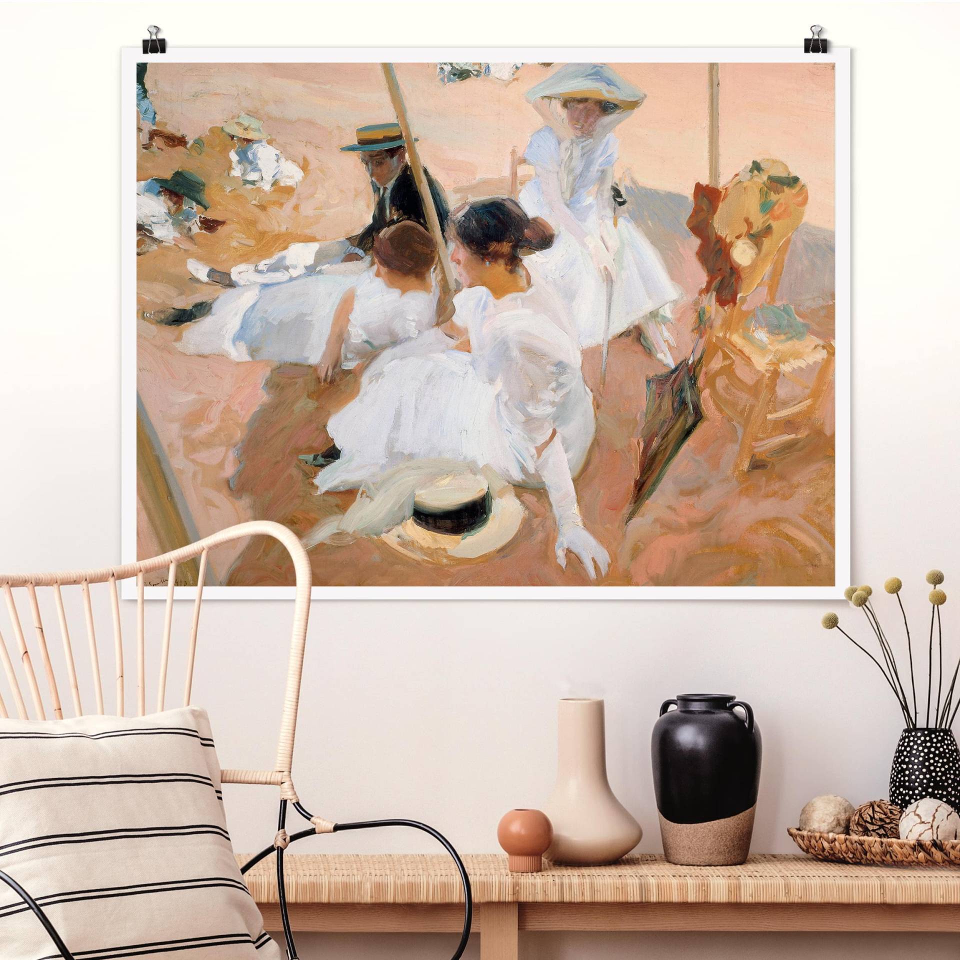 Poster Joaquin Sorolla - Unter der Markise am Strand