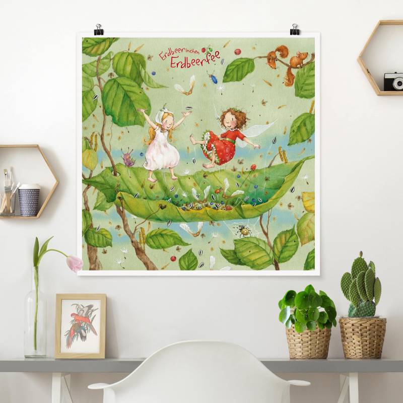 Poster - Quadrat Erdbeerinchen Erdbeerfee - Trampolin