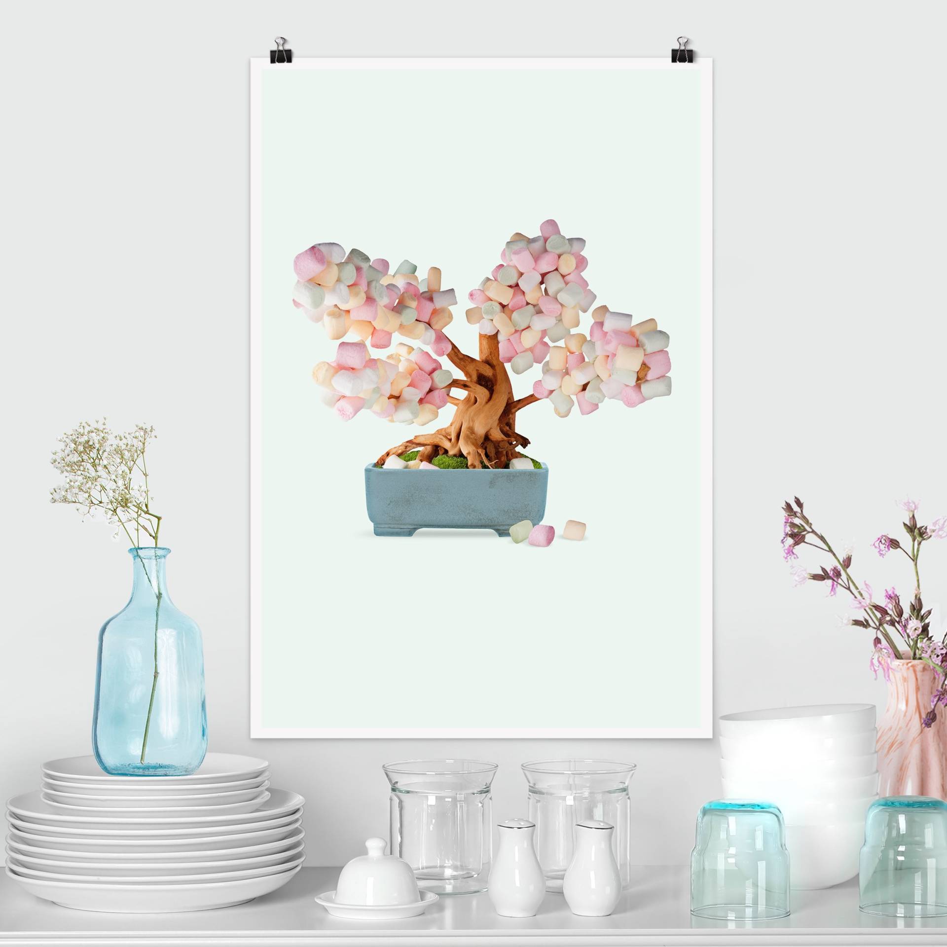 Poster - Hochformat Bonsai mit Marshmallows