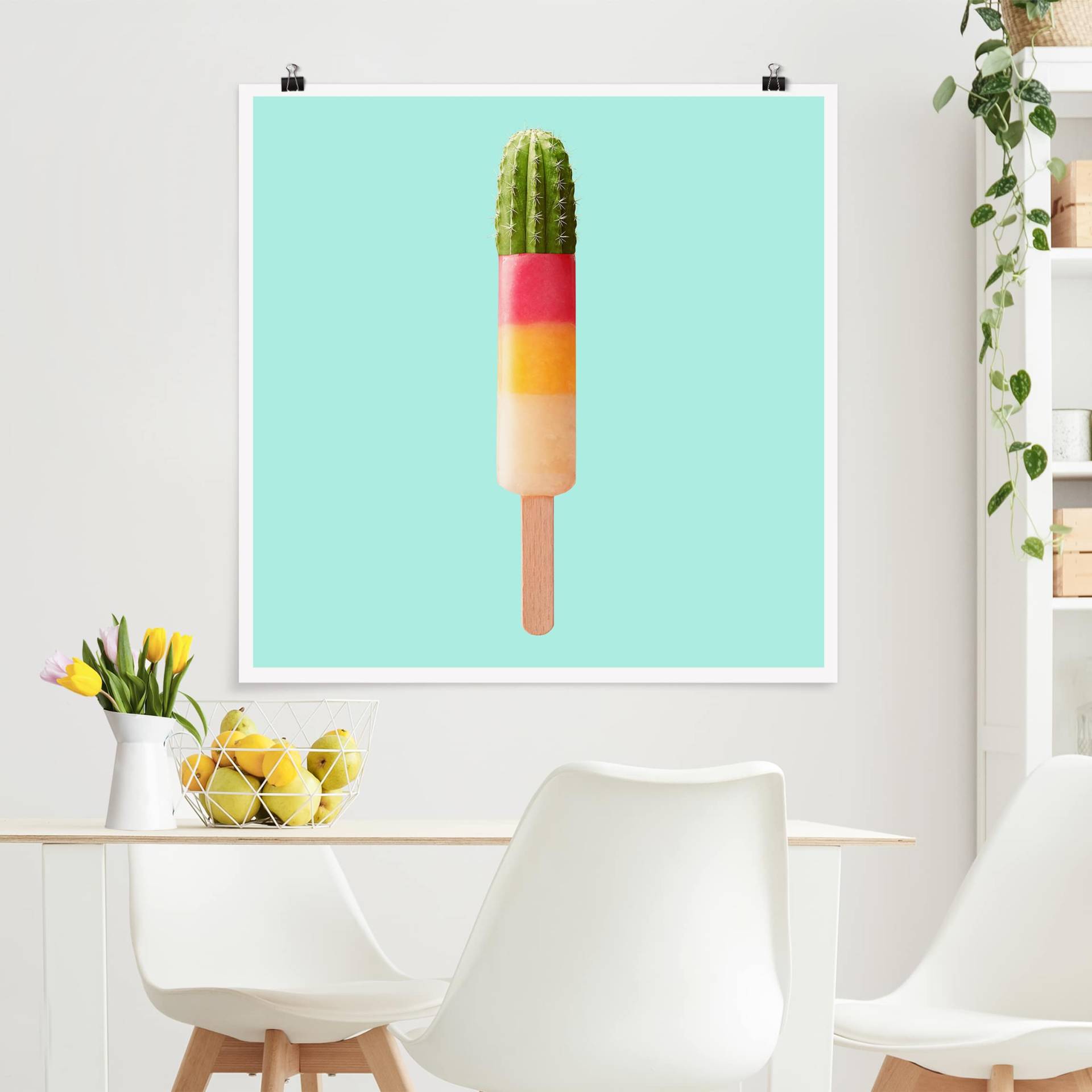 Poster - Quadrat Eis mit Kaktus