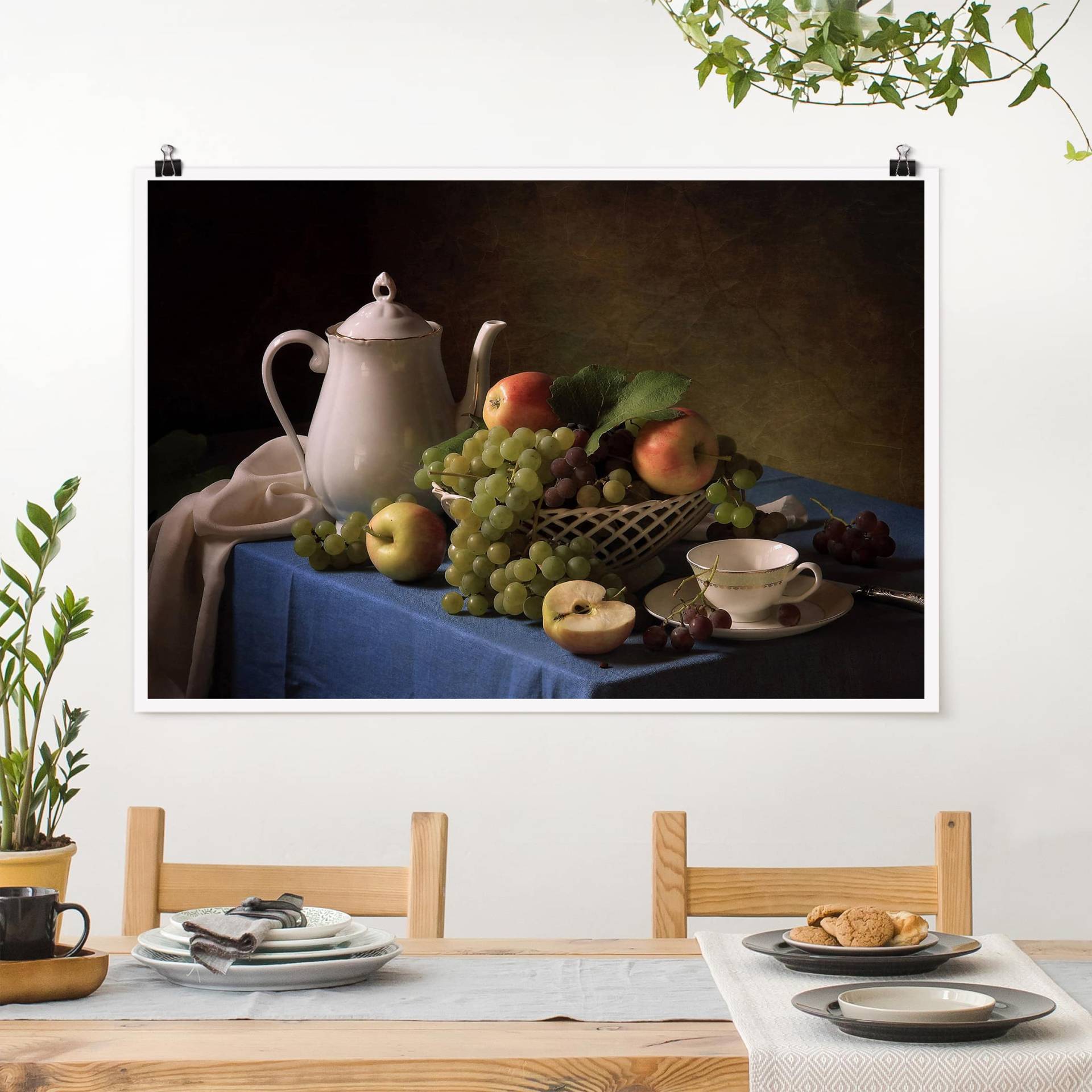 Poster - Querformat Stillleben mit Kaffeekanne