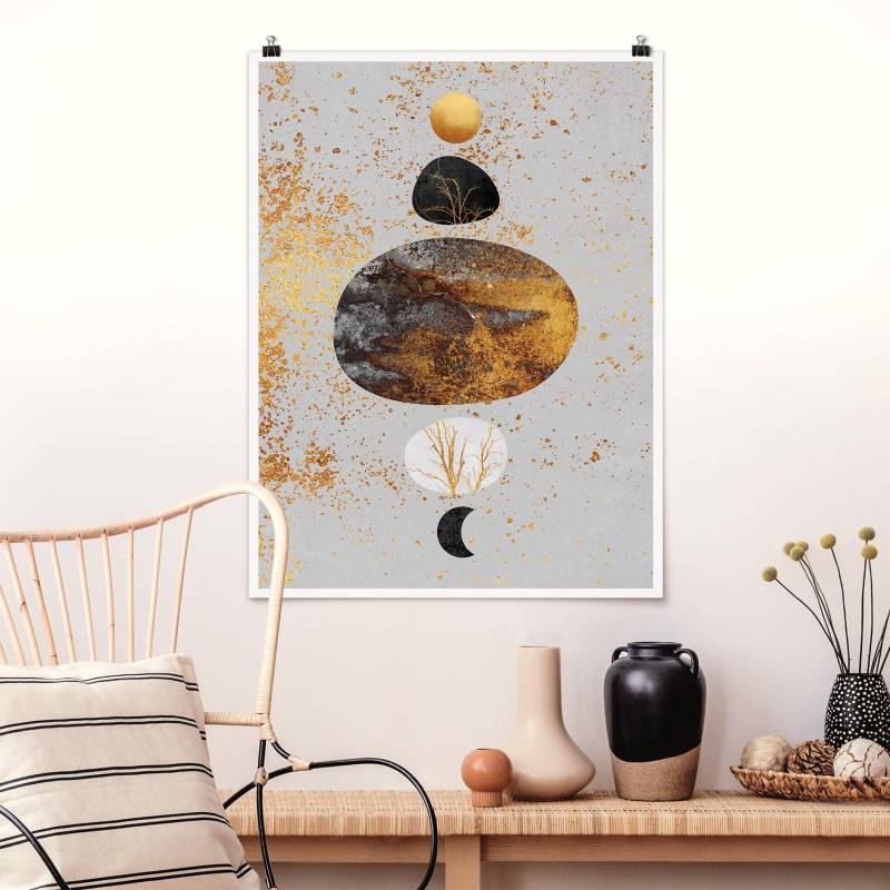 Poster - Hochformat Sonne und Mond in Goldglanz