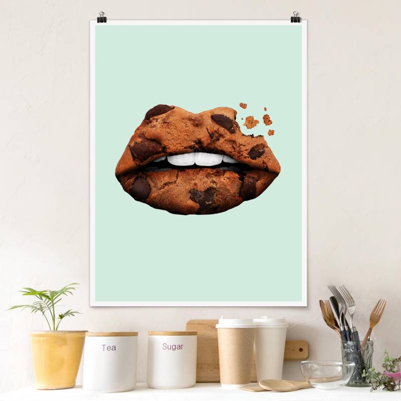 Poster Kunstdruck Lippen mit Keks