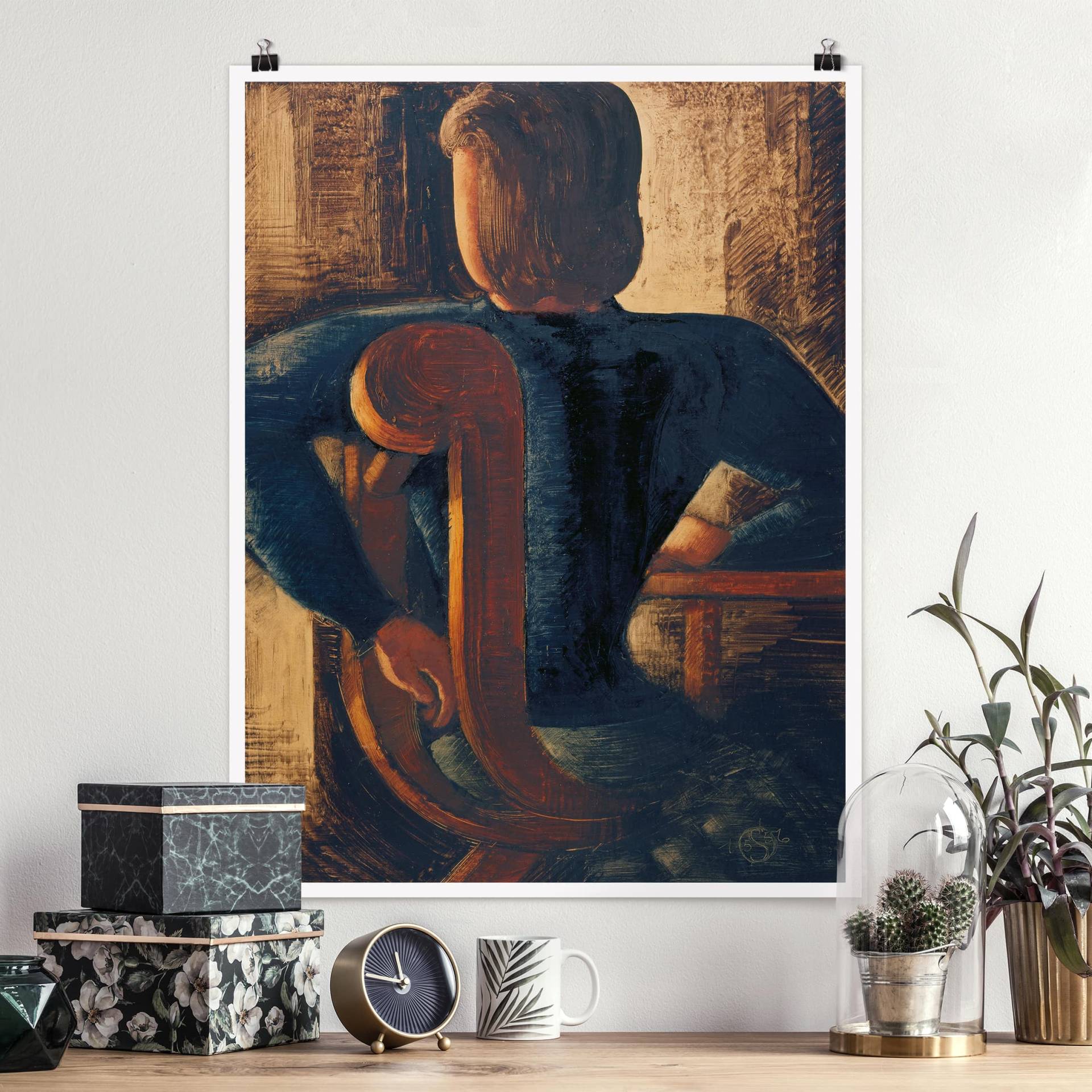 Poster Kunstdruck Oskar Schlemmer - Rücklings Sitzende am Tisch