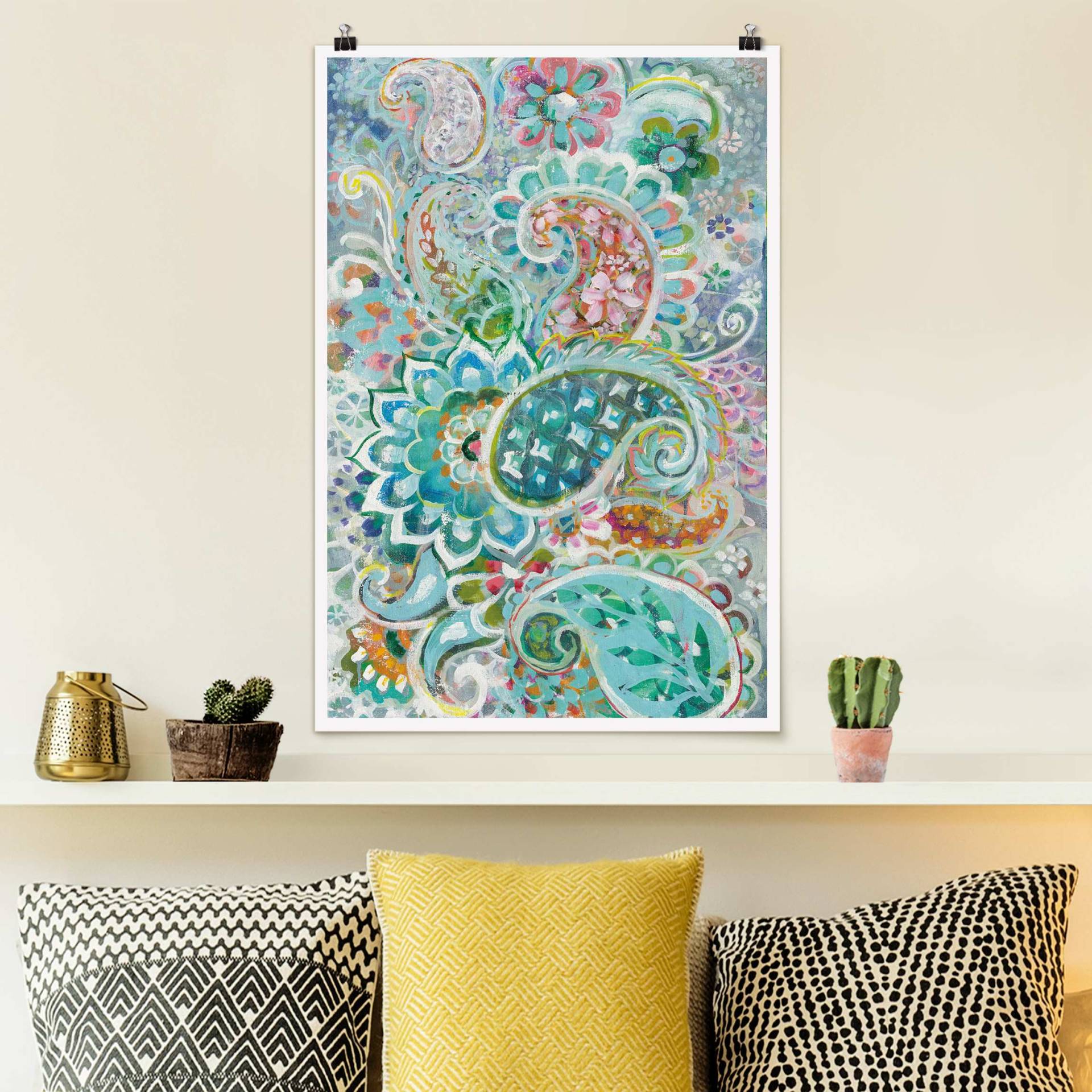 Poster Paisley mit Blumen
