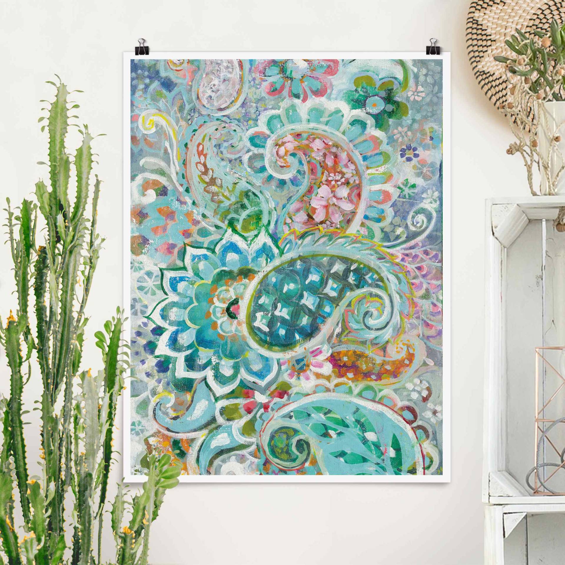 Poster Paisley mit Blumen