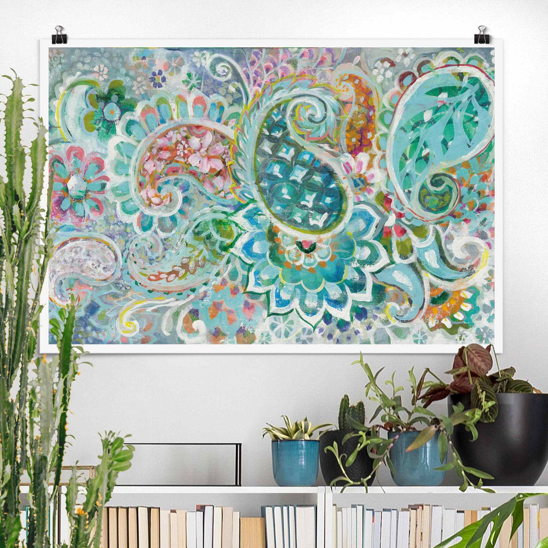 Poster Paisley mit Blumen