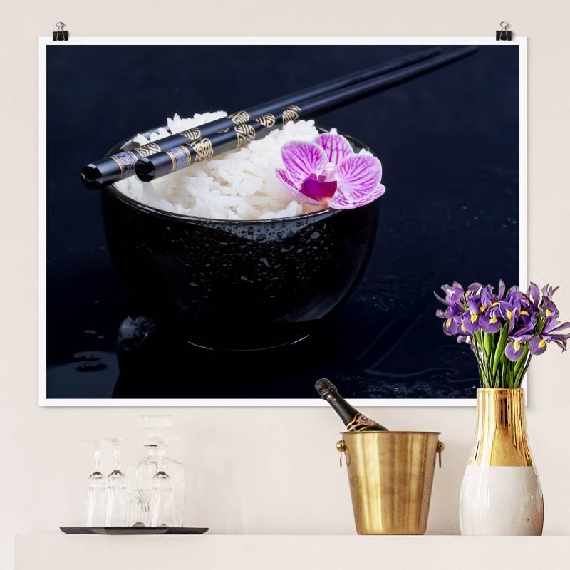 Poster Reisschale mit Orchidee