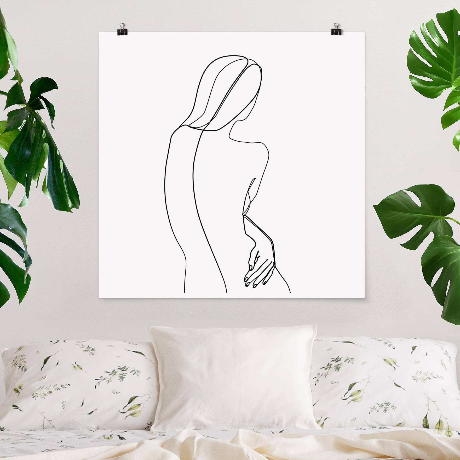 Poster - Quadrat Line Art Rücken Frau Schwarz Weiß Poster - Quadrat Line Art Rücken Frau Schwarz Weiß