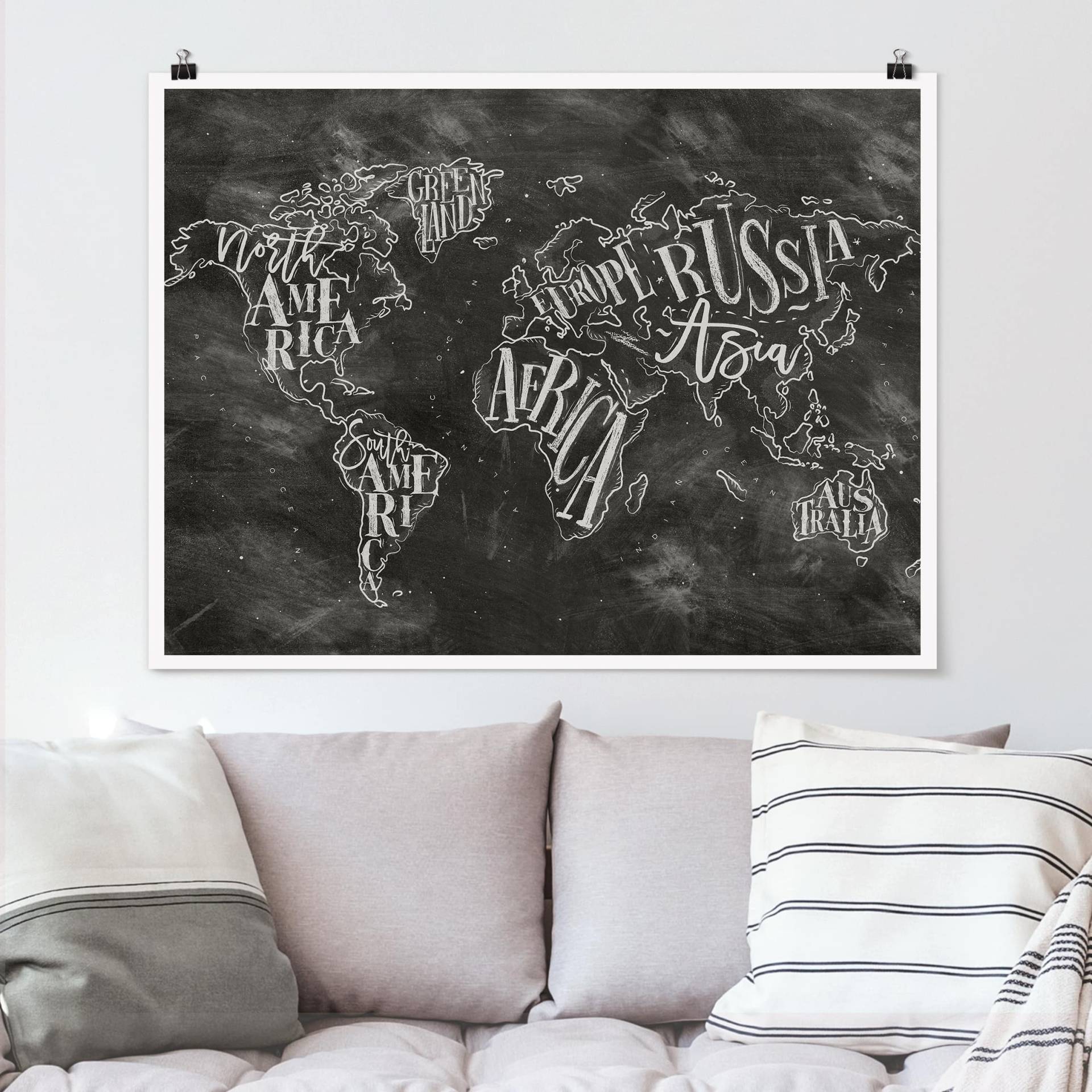 Poster - Querformat Kreide Weltkarte