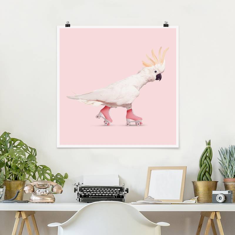 Poster - Quadrat Kakadu mit Rollschuhen