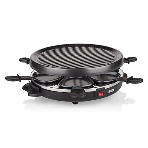 Princess 162725 Raclette und Antihaftbeschichtung Grill-Set für 6 Personen, 800 Watt, Schwarz von Princess