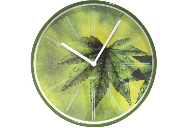 Quarz Wanduhr Küchenuhr VIVESS Motiv Blattgrün 30 cm