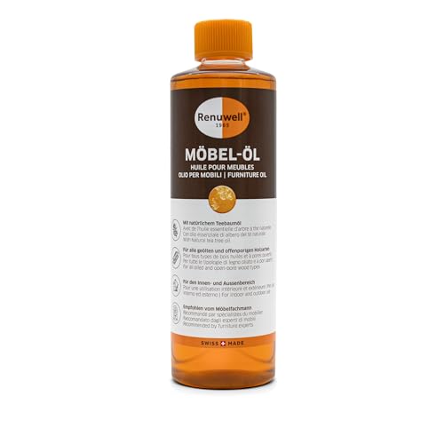 Renuwell Möbel-Öl Leinöl-Firnis, 500 ml – Natürliches Pflegeöl für Holz mit Leinöl und Teebaumöl, farblos, Schutz für geölte und unbehandelte Holzoberflächen, Schweizer Qualität Renuwell Möbel-Öl Leinöl-Firnis, 500 ml – Natürliches Pflegeöl für Holz mit Leinöl und Teebaumöl, farblos, Schutz für geölte und unbehandelte Holzoberflächen, Schweizer Qualität von Renuwell