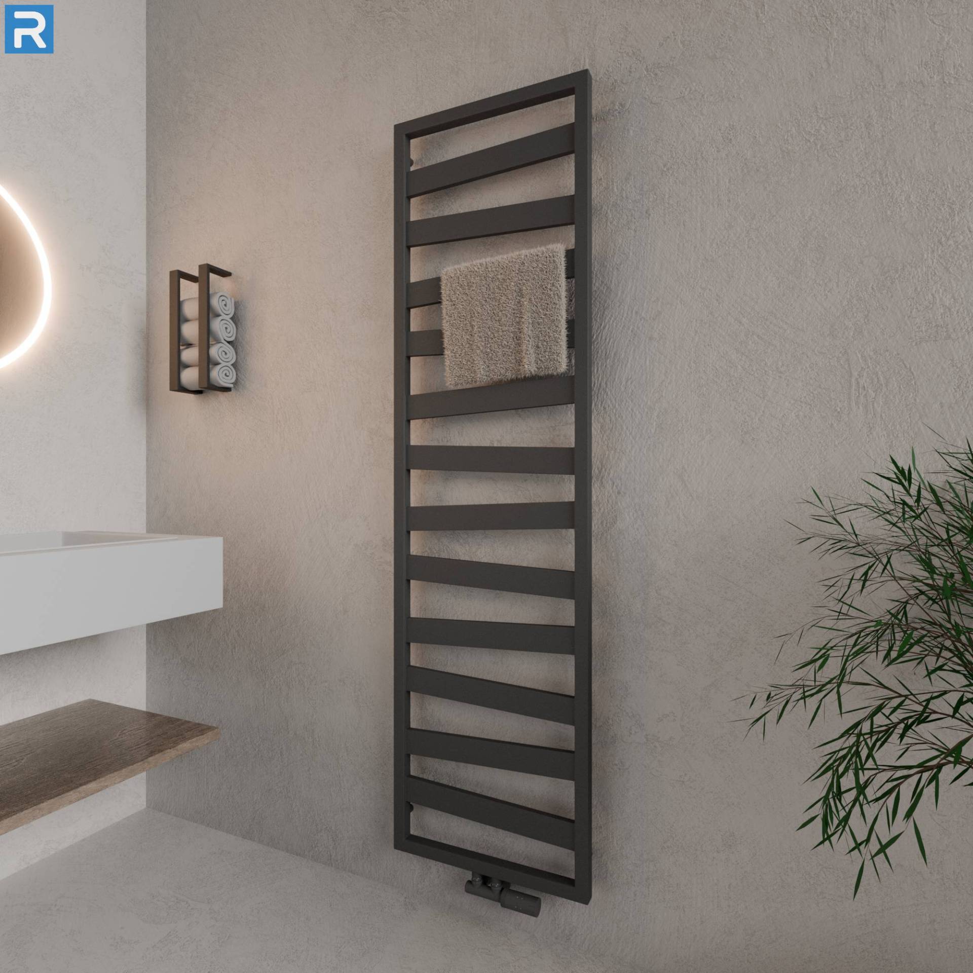 ROTHLER Design Badheizkörper Zigzag-Form Anthrazit 50 x 182 cm mit Multiblock ROTHLER Design Badheizkörper Zigzag-Form Anthrazit 50 x 182 cm mit Multiblock