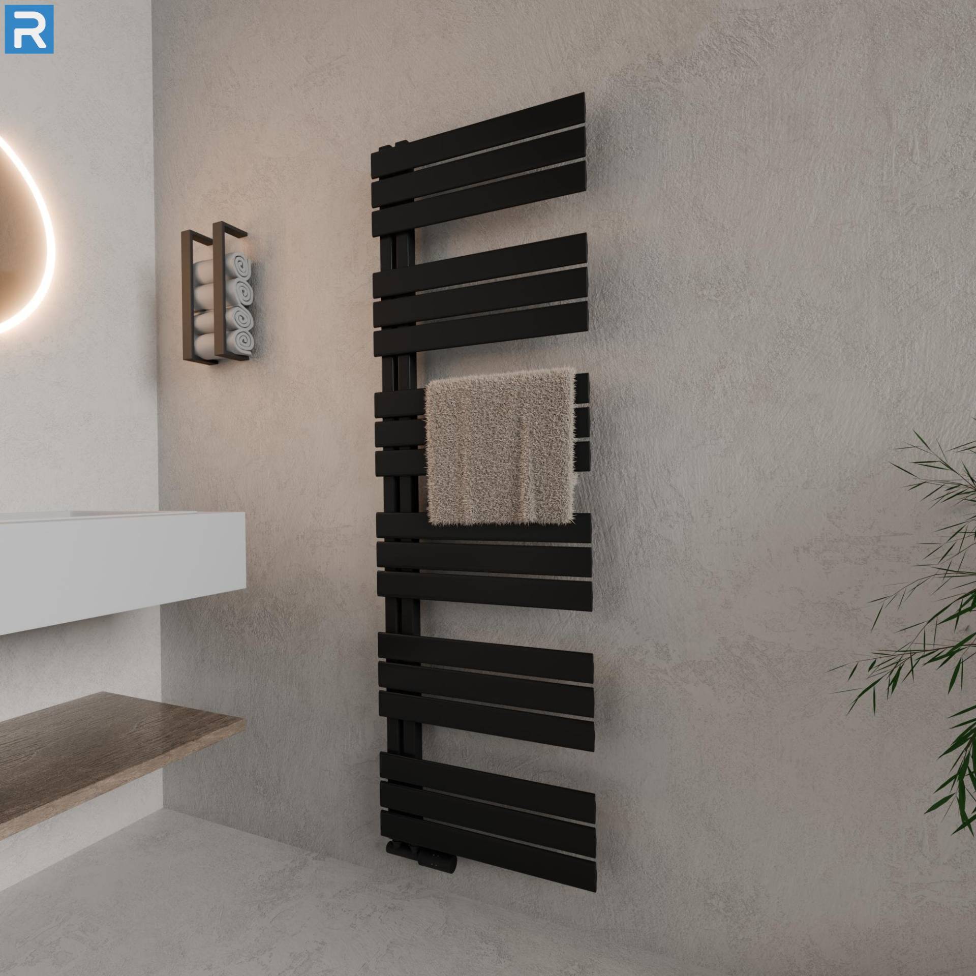 ROTHLER Design Handtuchheizkörper Badheizkörper Schwarz 50 x 164 cm mit Multiblock ROTHLER Design Handtuchheizkörper Badheizkörper Schwarz 50 x 164 cm mit Multiblock