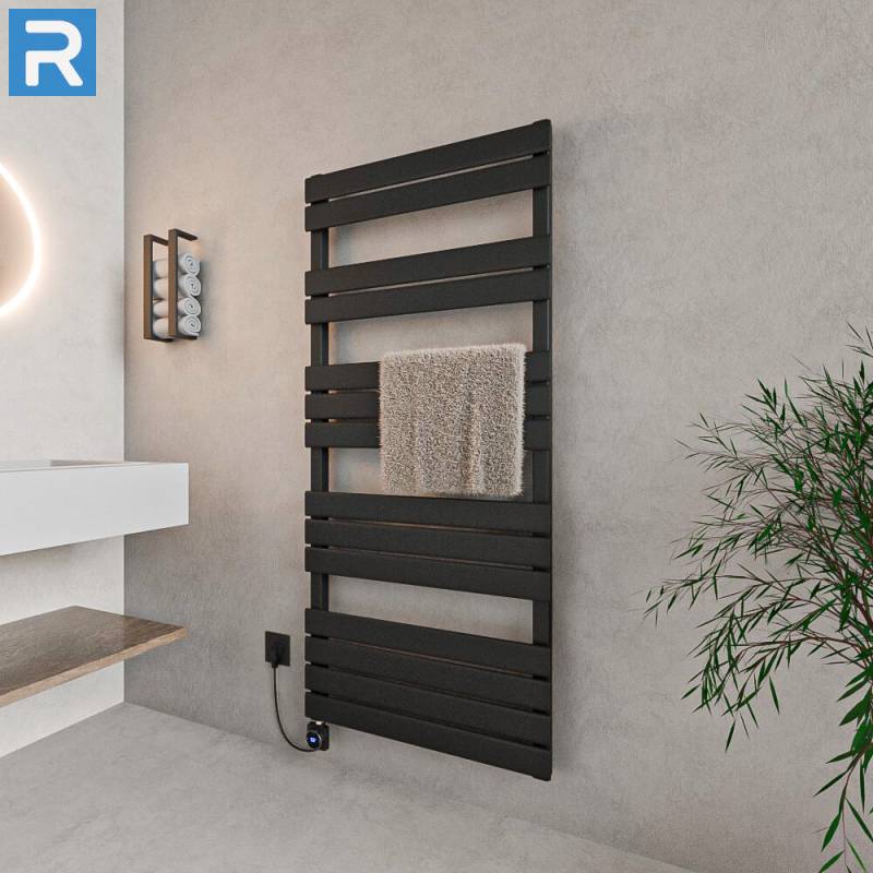 ROTHLER Elektrischer Design Handtuchheizkörper Mittelanschluss Schwarz 60 x 140 cm mit Thermoflüssigkeit