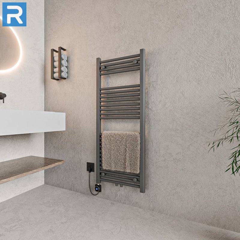 ROTHLER Elektrischer Handtuchheizkörper Badheizkörper Handtuchwärmer Anthrazit Mittelanschluss 50 x 120 cm mit Thermoflüssigkeit