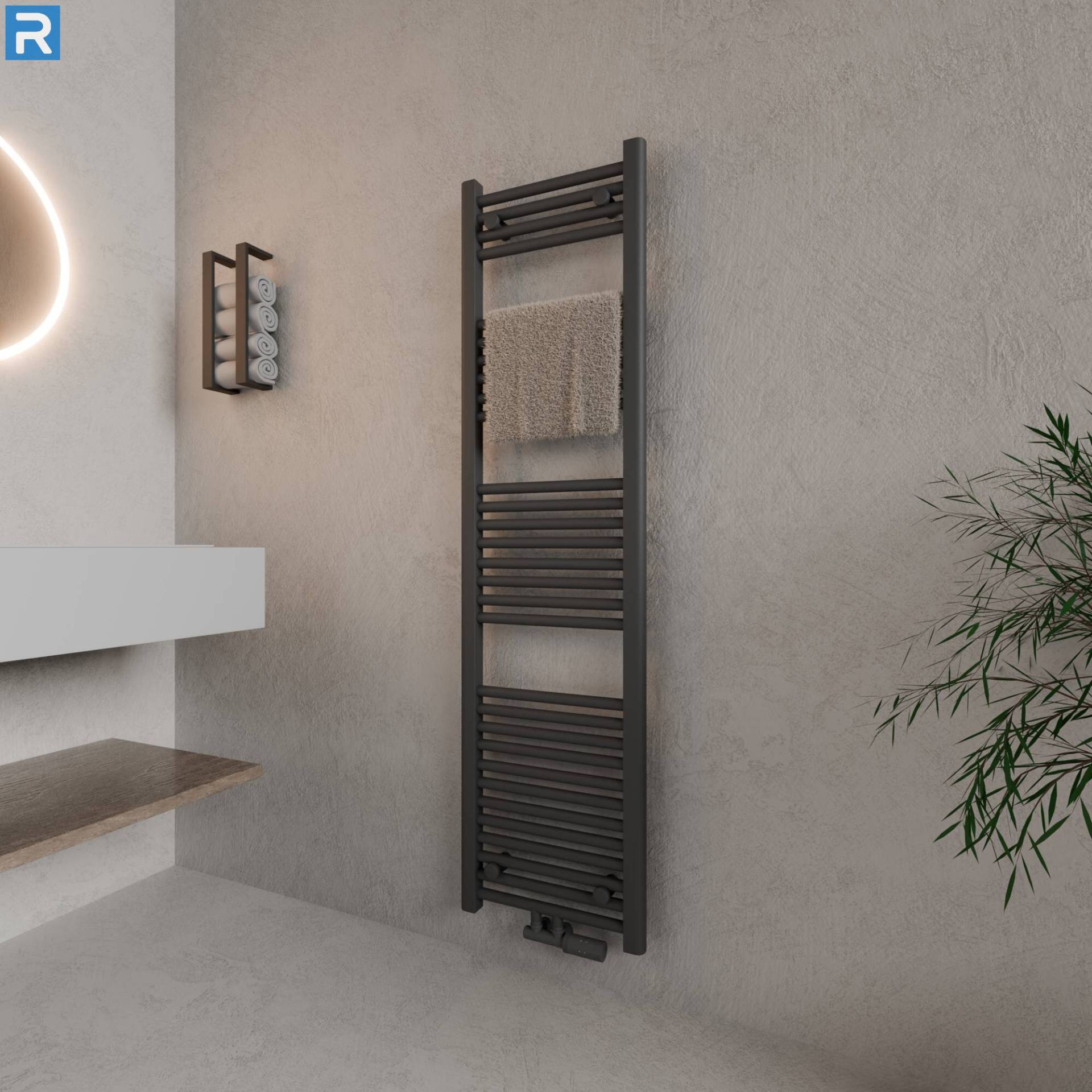 ROTHLER Handtuchheizkörper Badheizkörper Handtuchwärmer Anthrazit Mittelanschluss 50 x 160 cm mit Multiblock ROTHLER Handtuchheizkörper Badheizkörper Handtuchwärmer Anthrazit Mittelanschluss 50 x 160 cm mit Multiblock
