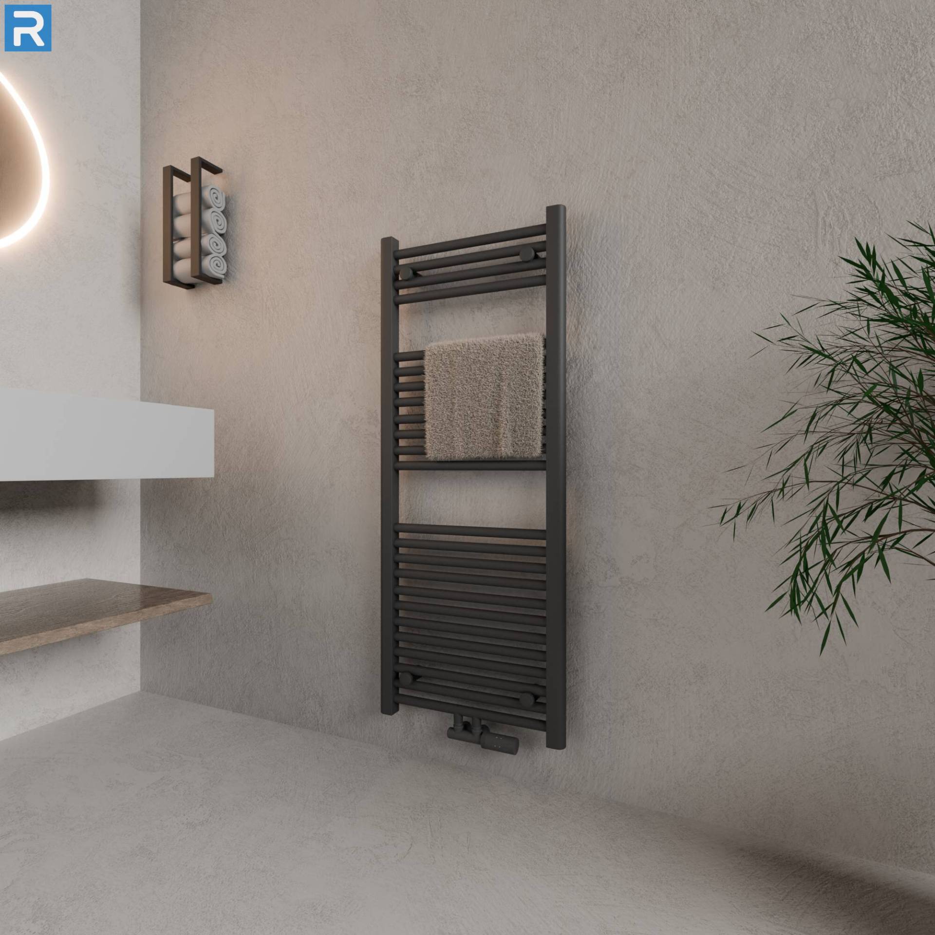 ROTHLER Handtuchheizkörper Badheizkörper Handtuchwärmer Anthrazit Mittelanschluss 60 x 120 cm mit Multiblock