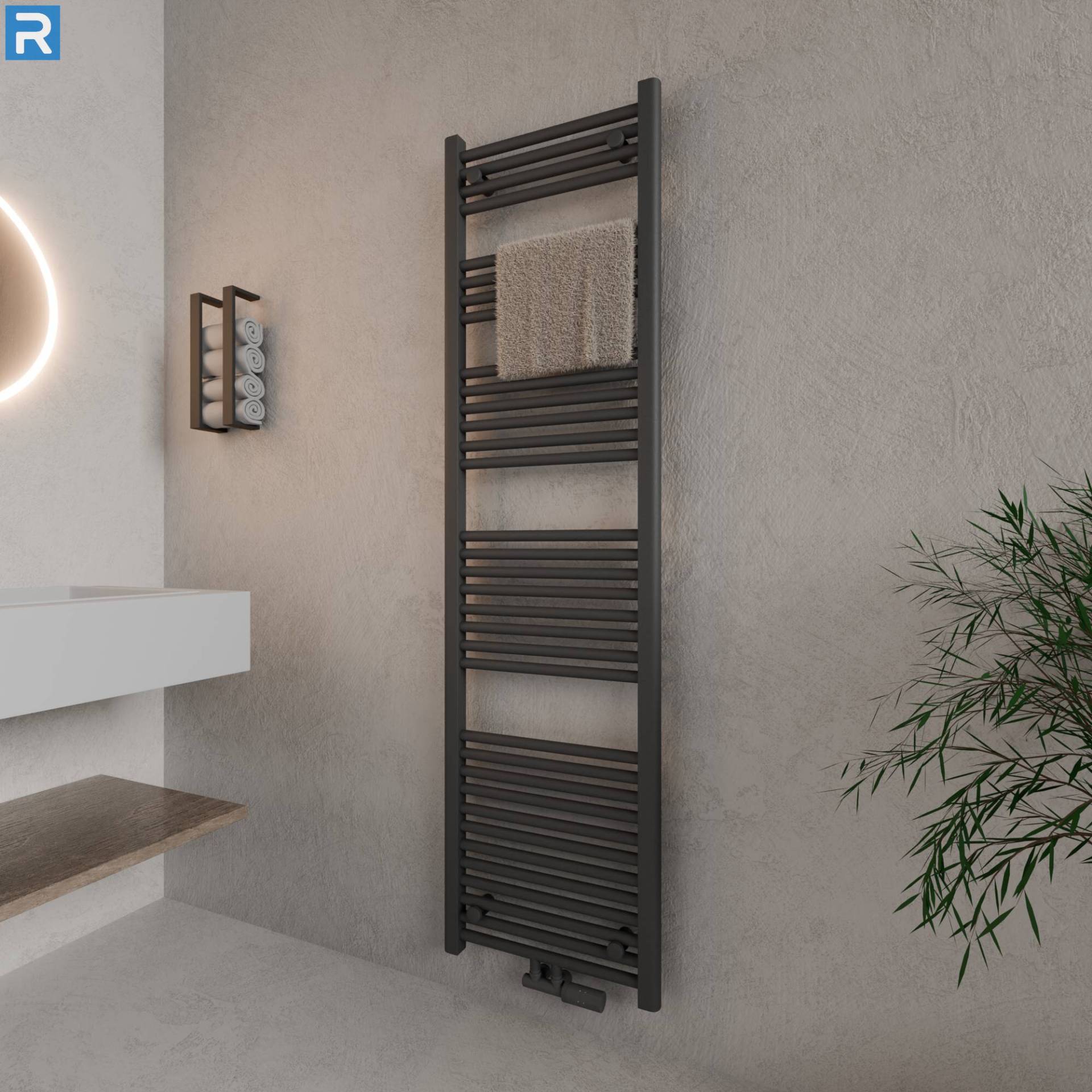 ROTHLER Handtuchheizkörper Badheizkörper Handtuchwärmer Anthrazit Mittelanschluss 60 x 180 cm mit Multiblock ROTHLER Handtuchheizkörper Badheizkörper Handtuchwärmer Anthrazit Mittelanschluss 60 x 180 cm mit Multiblock
