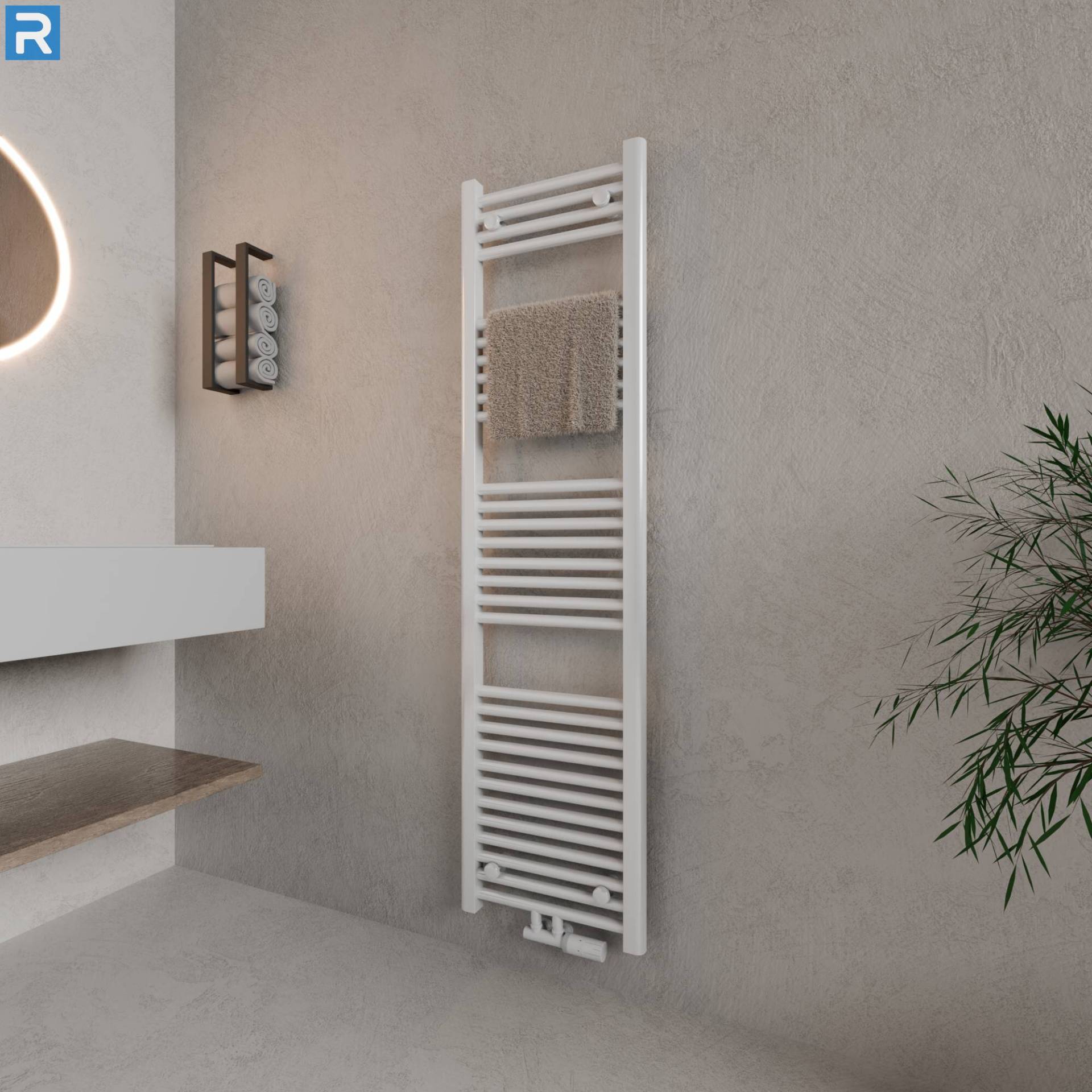 ROTHLER Handtuchheizkörper Badheizkörper Handtuchwärmer Weiß Mittelanschluss 50 x 160 cm mit Multiblock