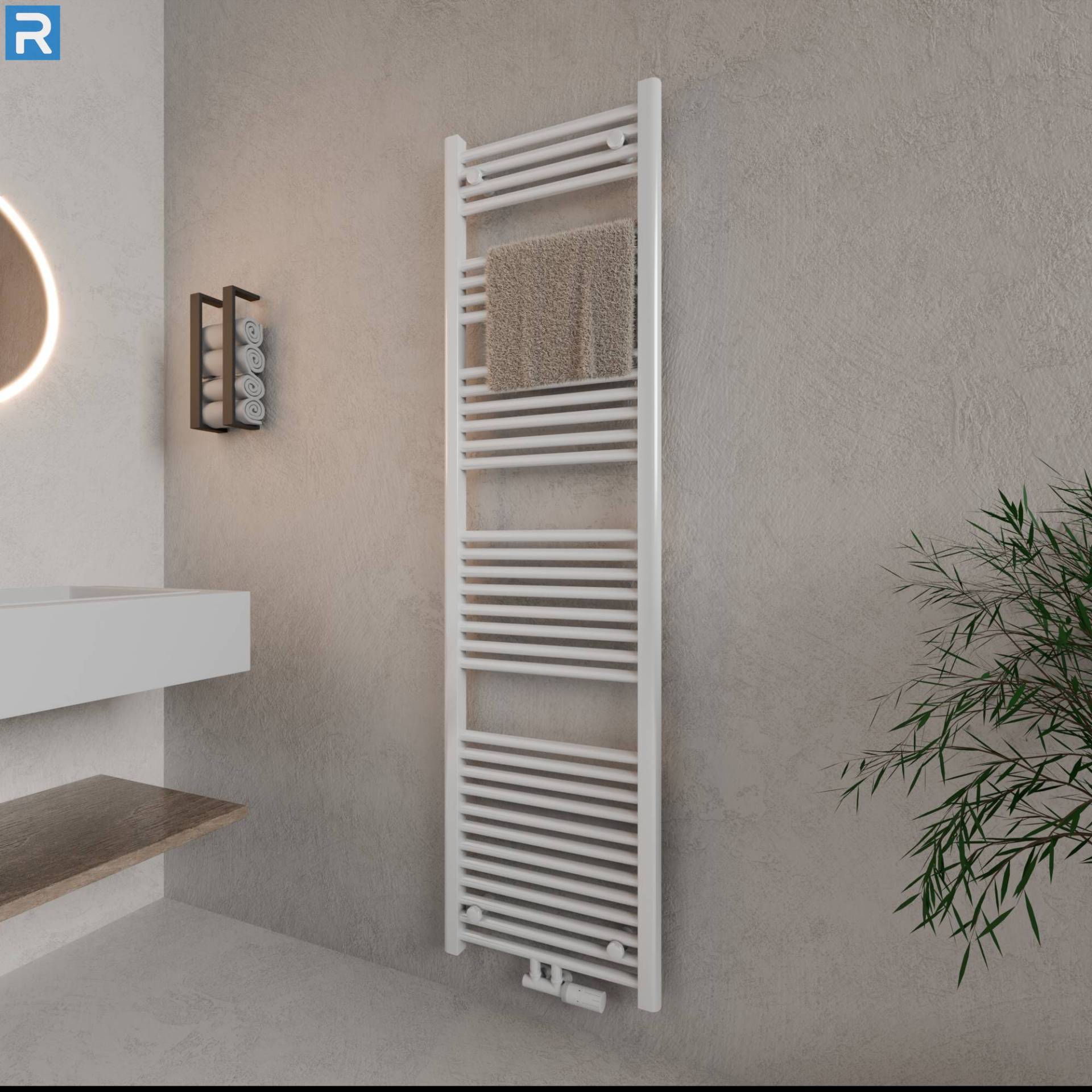 ROTHLER Handtuchheizkörper Badheizkörper Handtuchwärmer Weiß Mittelanschluss 60 x 180 cm mit Multiblock