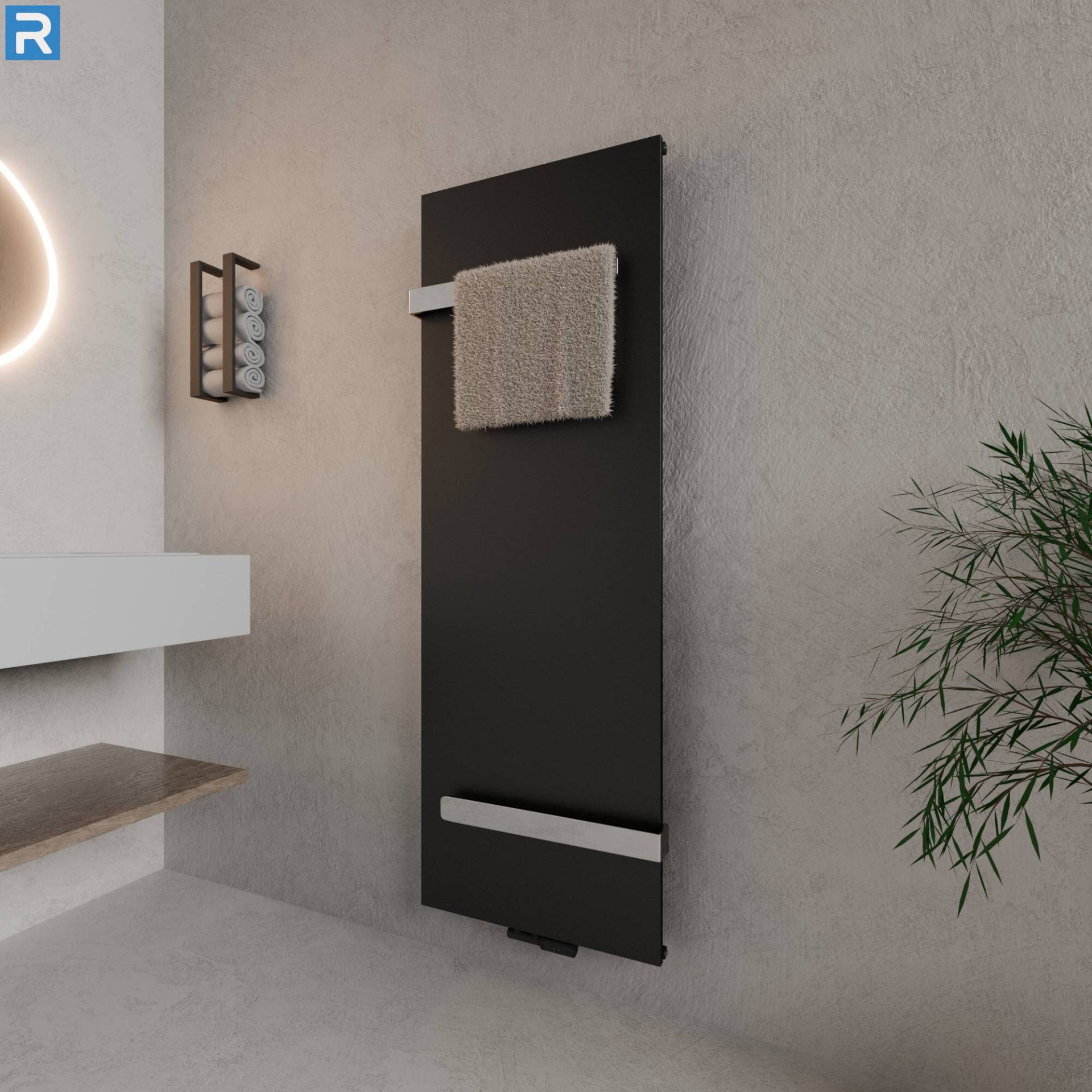 ROTHLER Handtuchheizkörper mit 2 Handtuchhaltern Schwarz 61 x 170 cm mit Multiblock ROTHLER Handtuchheizkörper mit 2 Handtuchhaltern Schwarz 61 x 170 cm mit Multiblock