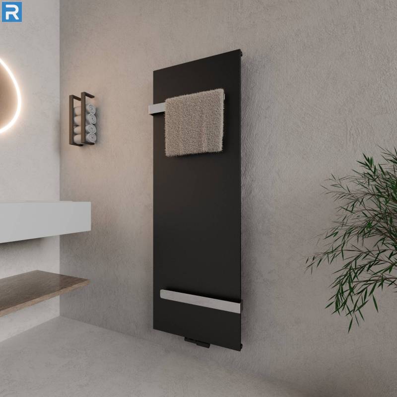 ROTHLER Handtuchheizkörper mit 2 Handtuchhaltern Schwarz 61 x 170 cm mit Multiblock