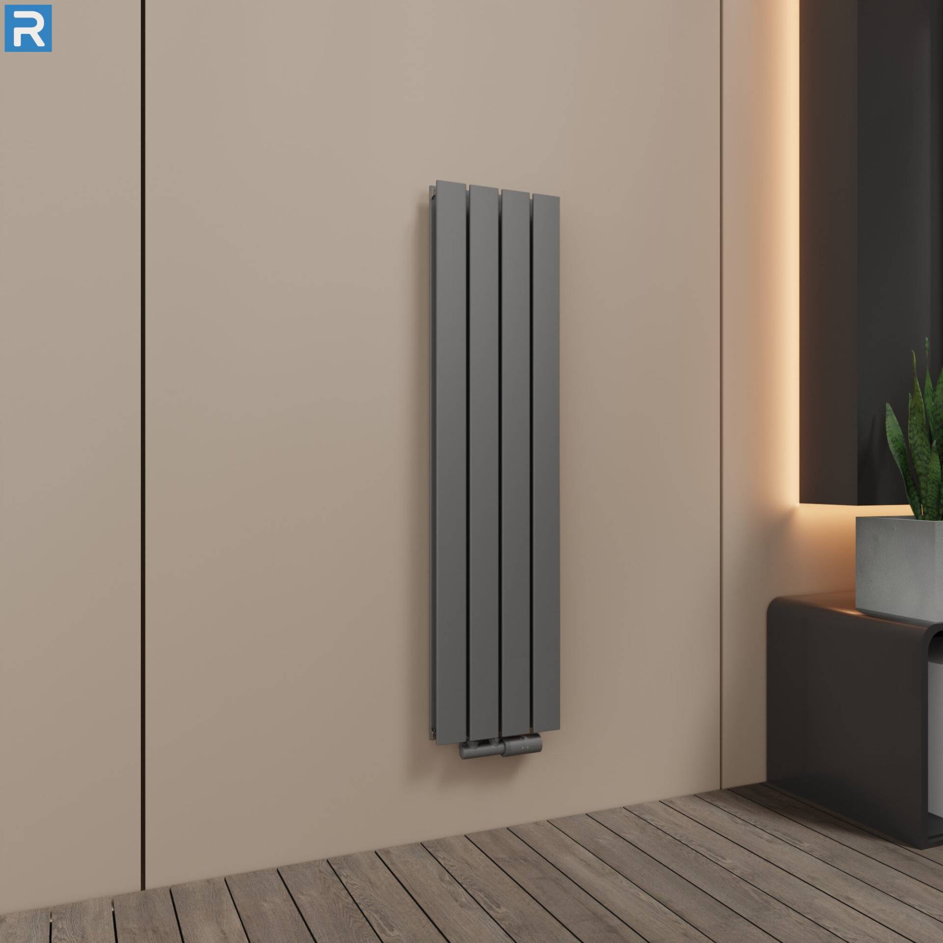 ROTHLER Paneelheizkörper Flachheizkörper Vertikal Doppellagig Anthrazit 30 x 120 cm mit Multiblock